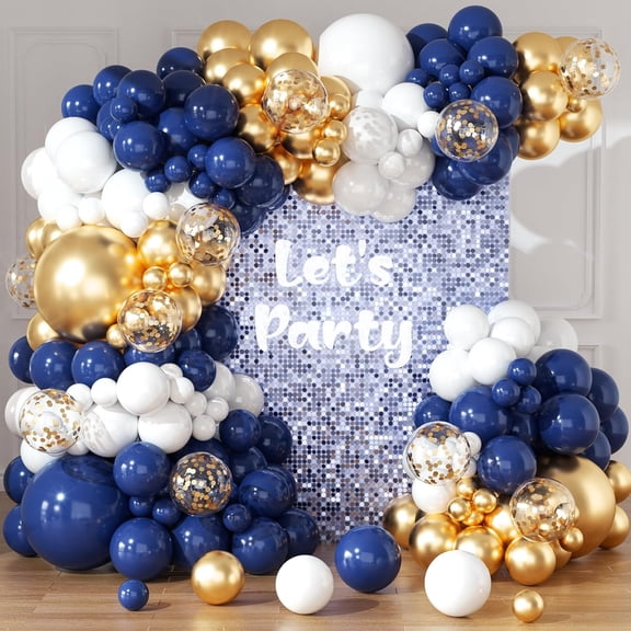 Navy Blue and Gold Balloons Arch Garland Kit 164pcs Different Sizes Balloons 5 10 12 18 with Gold Confetti Balloons for Anniversary Wedding New Year Birthday Party Decorations