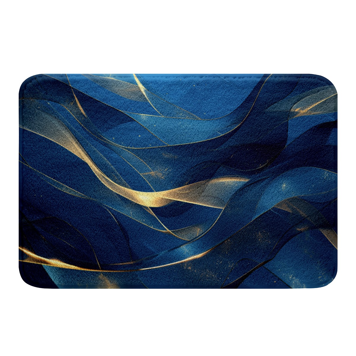 Navy Blue and Gold Bathroom Rug Set,Abstract Marble Aesthetic Bath Mat