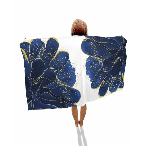 Navy Blue Gold Beach Towels Oversized Super Absorbent, Abstract Line Art Troditional Ink Painting Lightweight Bath Towel Quick Dry Sets For Bathroom/Pool/Rv Camping/Beach Play/Gym Room/Picnic 23"x47"