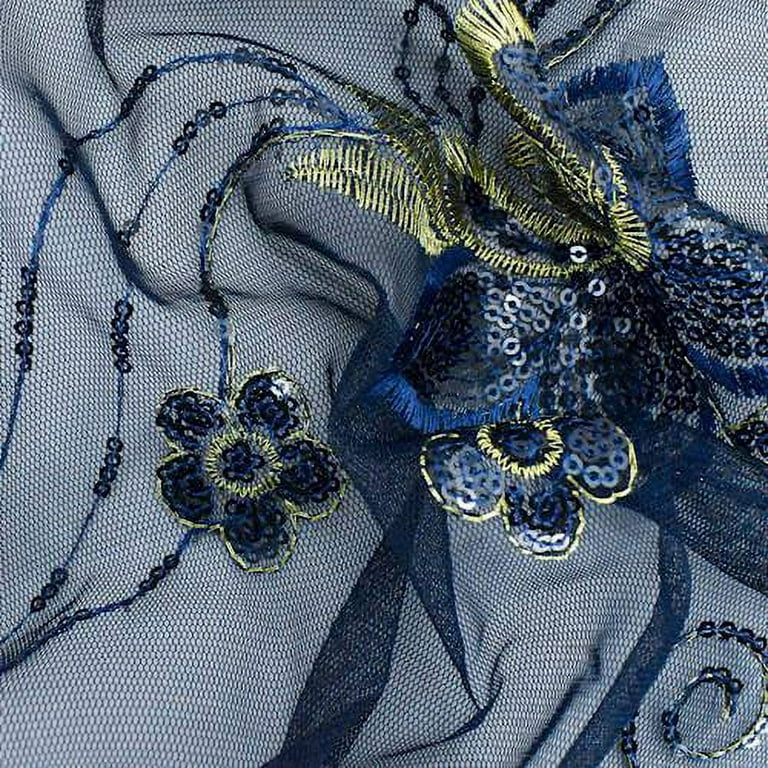 Navy Blue Mesh Fabric, Gold Embroidery Mesh Fabric, Mesh Fabric, Embroidery  Lace Fabric 