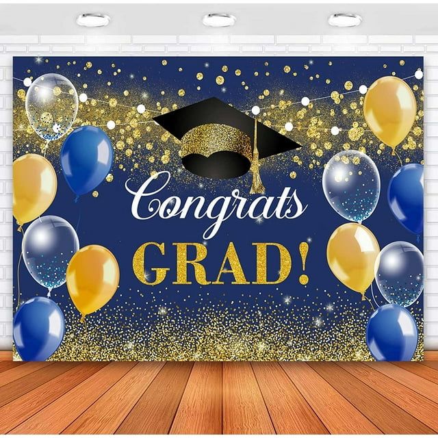 Navy Blue and Gold Graduation Backdrop Congratulations Graduate Class