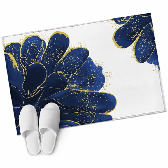 Navy Blue Gold Large Area Rugs for Bedroom Living Room, Non Slip Carpet Bedside Rug, Abstract Line Art Troditional Ink Painting Rectangular Floor Cover Kitchen Accent Rug 2'x3' for Dining Room/Office
