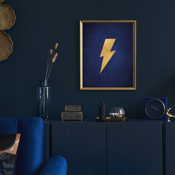 Navy Blue Gold Lightning Bolt Wall Art Print, Bold Modern Decor