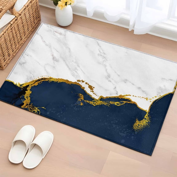 Navy Blue Gold Marble 2'x3' Rug, Modern Abstract Marble Crack Texture Non-Slip Soft Doormat Area Rugs for Entrance Bathroom Bedsides, Front Doormat Carpet for Kitchen Bedroom, Entryway Floor Mat