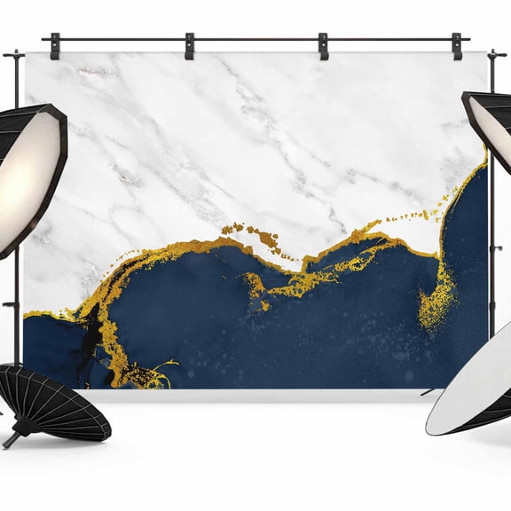 Navy Blue Gold Marble Backdrop for Photoshoot,Photography Photo Studio Background Wall Backdrop,Modern Abstract Marble Crack Texture Back Drop Banner Panel for Portraits Wedding Live Streaming 7x5Ft