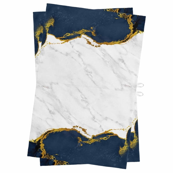 Navy Blue Gold Marble Kitchen Towels Set of 2, Water Absorbent Dish Towel, Modern Abstract Marble Crack Texture Decorative Hand Towels - Quick Drying Cloth for Cooking Baking, 18x28 Inch