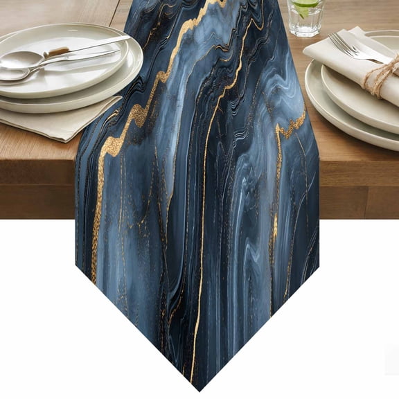 Navy Blue and Gold Marble Table Runner 70 Inches Long Modern Abstract Blue Gradient Table Runners for Dining Room Tabletop Dresser Scarf Home Party Banquet Wedding Holiday Decoration