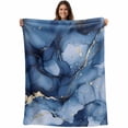 thumbnail image 1 of Navy Blue and Gold Marble Texture Throw Blankets, Abstract Lines Soft Fleece Blanket Decorative for Home Sofa Couch Chair Living Bedroom, 30x40 Inches,, 1 of 9