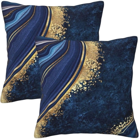 Navy Blue and Gold Marble Throw Pillow Cover 18x18 Inch Cushion Modern Farmhouse Pillow Covers Soft Pillow Cases Decor for Couch Sofa Living Room Bedroom Outdoor Home Gift Set of 2