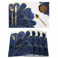 thumbnail image 1 of Navy Blue Gold Placemats Set of 8, Abstract Line Art Troditional Ink Painting Placemats for Dining Table, Place Mats for Kitchen Tabletop, Waterproof Wipeable Dining Table Mats Set, 1 of 9