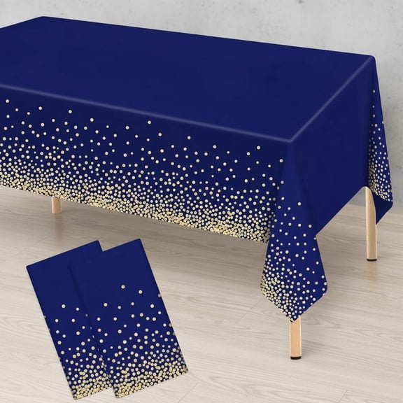 Navy Blue and Gold Plastic Tablecloth for Rectangle Table, Disposable Gold Dot Dark Blue Party Table Covers for Anniversary, Wedding, Fine Dining, Graduation Party Decoration
