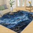 thumbnail image 1 of Navy Blue And Gold Rug, Vintage Abstract Marble Rugs For Bedroom, Soft Low-Pile Comfortable With Non-Slip Rug For Living Room Dining Room Apartment Home 4 x 6ft, 1 of 6
