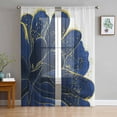 thumbnail image 1 of Navy Blue Gold Semi Sheer Curtains 84 Inch Length 2 Panels Set,Abstract Line Art Troditional Ink Painting Sheer Kitchen Curtain Privacy Voile Window Curtain for Living Room Bedroom Rod Pocket Drapes, 1 of 7