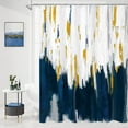 thumbnail image 1 of Navy Blue & Gold Shower Curtains for Chic Modern Bathroom Decor, Dark Blue Fabric Shower Curtain, Brush Strokes Oil Painting Style, 72 x 72, 1 of 6
