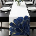 thumbnail image 1 of Navy Blue Gold Table Runner 72 Inches Long, Abstract Line Art Troditional Ink Painting Kitchen Coffee Dining Table Decoration for Home Party Birthday Wedding Home Decor 18x72 Inches, 1 of 8