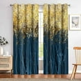 thumbnail image 1 of Navy Blue Gold Tree Blackout Curtain Abstract Art Metallic Leaf Print Window Drapes Room Darkening Insulation Suitable For Bedroom Living Room Dorm Room Window Treatments 42"W x 84"L (Pack of 2), 1 of 6