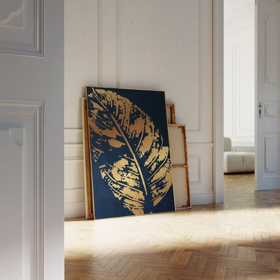 Navy Blue and Gold Wall Art, Gold Leaf Print, Botanical Leaves Art, Floral Leaf Prints, Gold Leaf Prints, Gold Botanical Art, Artd Poster Decor, Size 16x24 UNFFRAMED F03.1.8l92