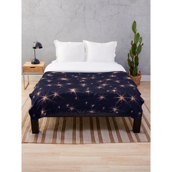 Navy Blue Gold and Pink Starburst Fleece Blanket, Polyester Fleece Fabric, 280 GSM, Celestial Sparkle Style