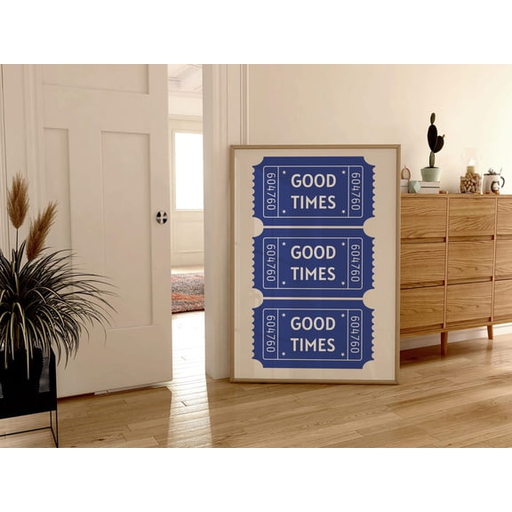 Navy Blue Good Times Ticket Retro Wall Art, Unframed Paper Print Size 8x12