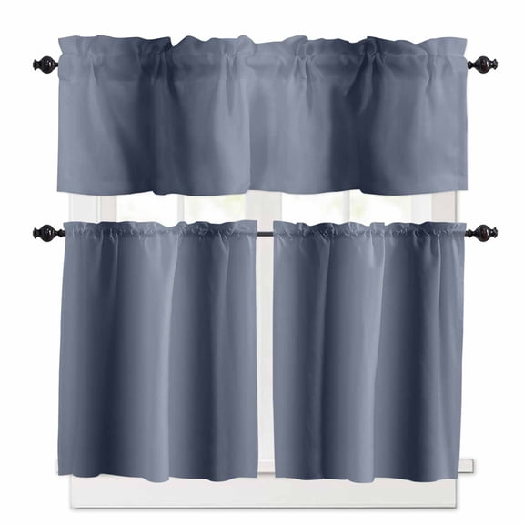 Navy Blue Gradient Kitchen Curtains and Valances Set, Abstract Texture Modern Simple Rod Pocket Window Valance 18 Inch Window Curtain Panels for Living Room Bedroom Laundry, 27.5x24in, 3 Pieces