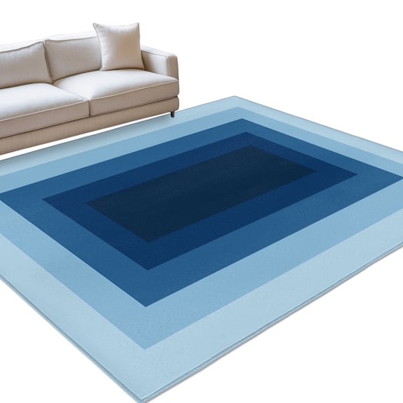 Navy Blue Gradient Squares Large Area Rugs 6x9ft Softness Layers Zen Geometric Washable Rug, Non Slip Indoor Carpet Absorbent Floor Mat for Living Room Bedroom Dining Room