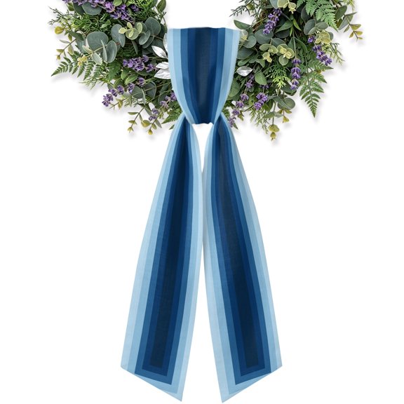 Navy Blue Gradient Squares Wreath Sash for Front Door, Softness Layers Zen Geometric Satin Wreath Ribbon Bow Accessory Garland Home Decor for Doorway Porch Yard 4.5x56