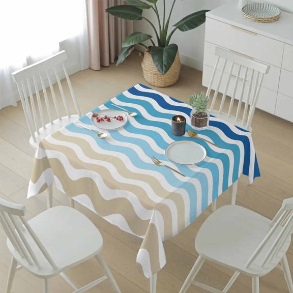 Navy Blue Gradient Water Ripple Table Cloth 54x54in, Waterproof Square Tablecloth Wipeable Tablecloths Summer Coastal Ocean Theme Table Covers for Dining Tables Party Indoor Outdoor