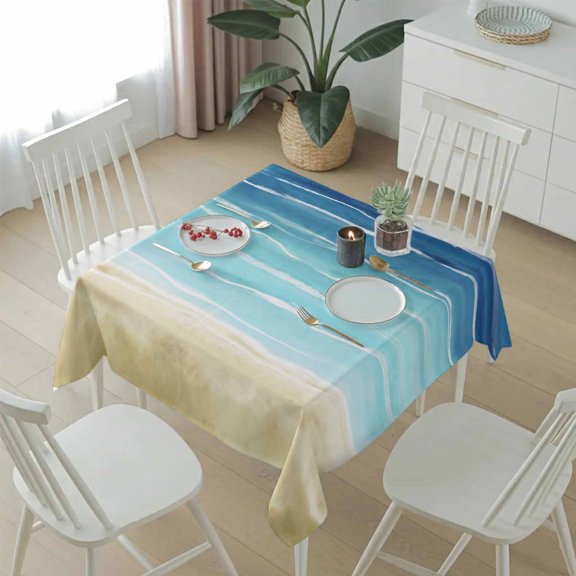 Navy Blue Gradient Water Ripple Table Cloth 54x54in, Waterproof Square Tablecloth Wipeable Tablecloths Summer Ocean Theme Table Covers for Dining Tables Party Indoor Outdoor