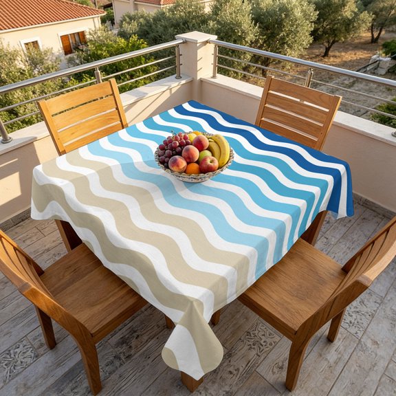 Navy Blue Gradient Water Ripple Table Cloth 60x60in, Waterproof Square Tablecloth Wipeable Tablecloths Summer Coastal Ocean Theme Table Covers for Dining Tables Party Indoor Outdoor