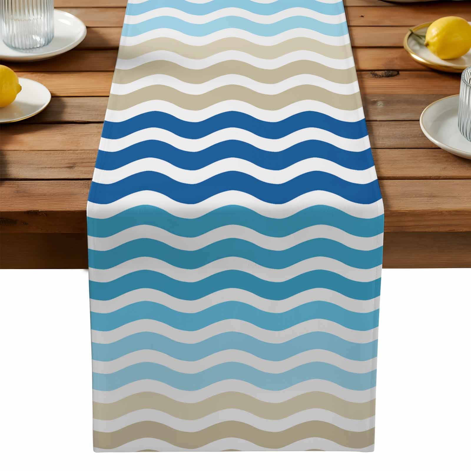 Navy Blue Gradient Water Ripple Table Runners 13x70 Inches Long Linen ...