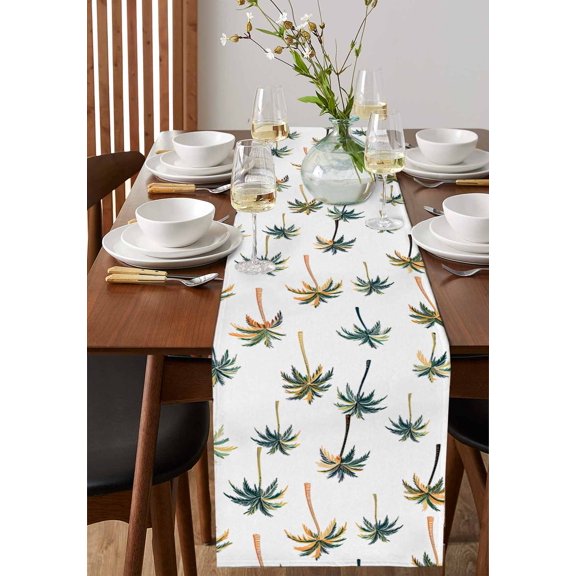 Navy Blue Gradient White Plaid Table Runner 13x72in Non-Slip Cotton Linen Table Runners, Abstract Geometric Dresser Scarves TableRunner for Dinner Kitchen Dining Wedding Party