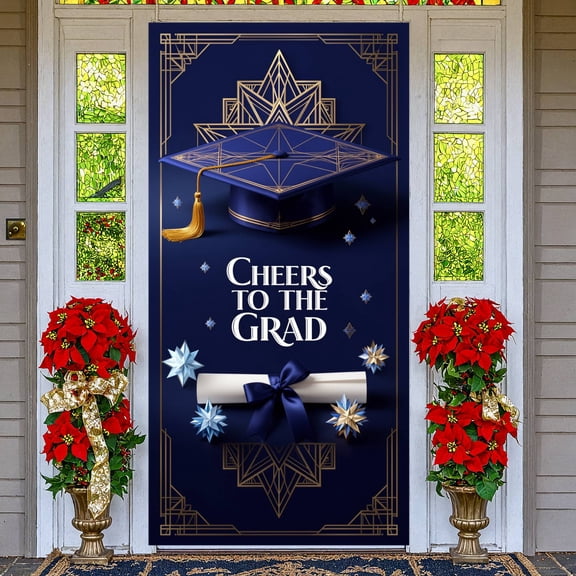 Navy Blue Graduation Banner Gold Geometric Graduation Backdrop Elegant Graduation Display for High School Graduation Parties College Graduation Ceremonies Graduation Photo Shoots