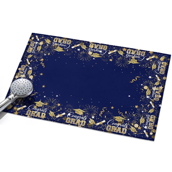 Navy Blue Graduation Cap Washable Area Rug 2 x 3 ft Gold Stars Academic Diploma Soft Non Slip Rugs Stain Repellent Indoor Felt Carpet for Living Dining Room Bedroom Home Office