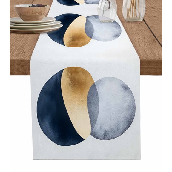 Navy Blue Gray Abstract Art Table Runner 60 Inches, Geometric Contemporary Luxury Bed Runner Dresser Scarves Tabletop for Indoor Outdoor Parties/Ceremony/Banquet, 13" x 60"