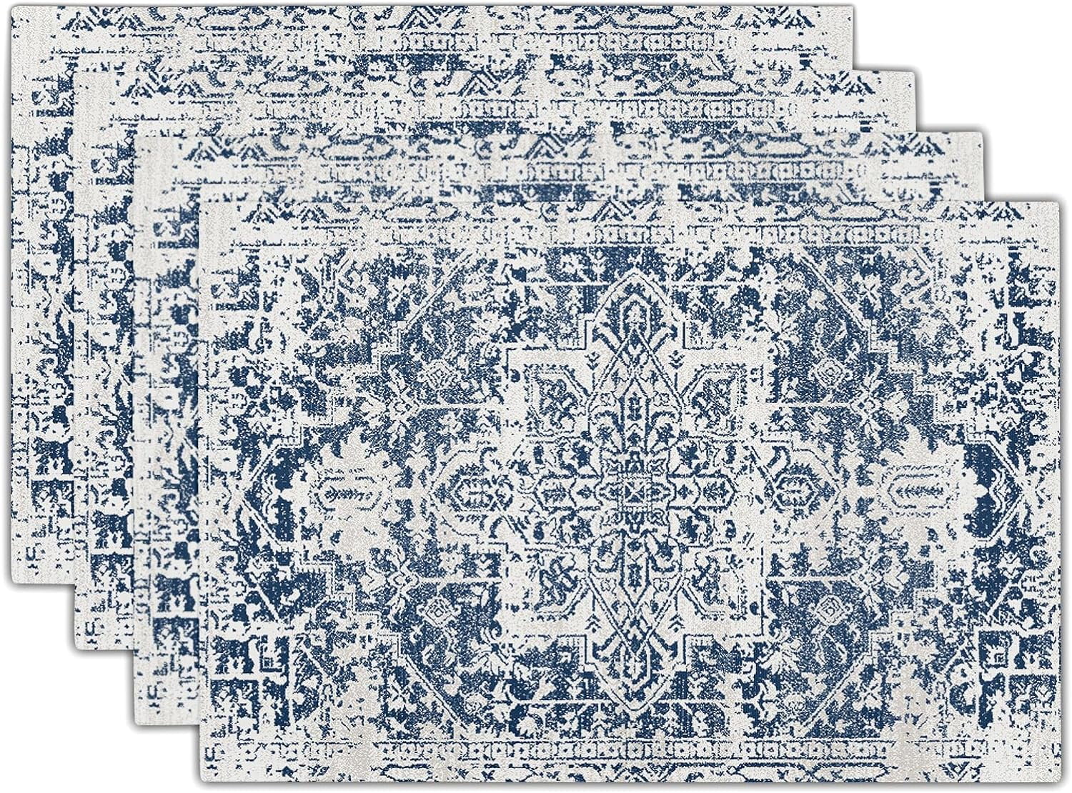 Navy Blue Gray Boho Placemats Set of 4 Ethnic Bohemian Carpet Place ...