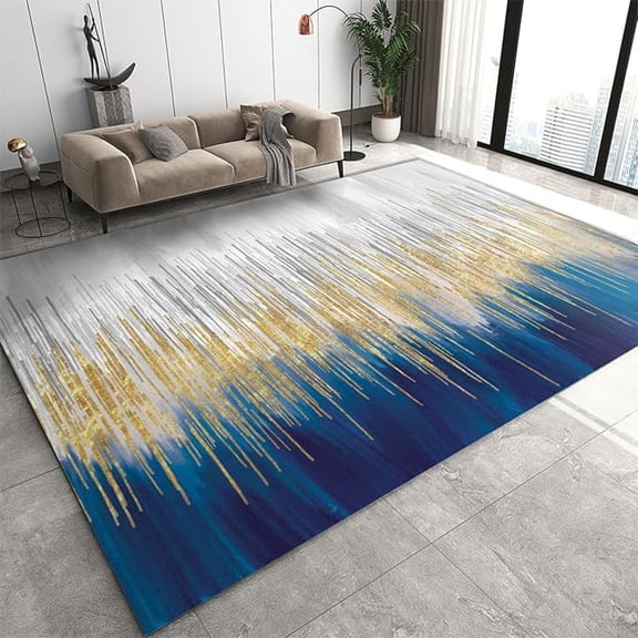 Navy Blue Gray Gold Line Area Rug, Nordic Painting Abstract Art Indoor Non Slip Print Rugs, Soft Machine Washable Carpet For Living Room Bedroom Kitchen Dining Room Office 1x2ft