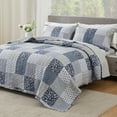 thumbnail image 1 of Navy Blue Gray King Size Bedspread Set, 3 Piece Quilt Set Patchwork Plaid Bedding Quilted Coverlet Set Reversible Lightweight Microfiber Bed Cover Comforter with 2 Pillow Shams, 1 of 7