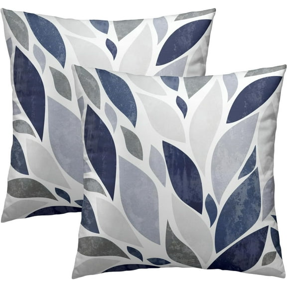 Navy Blue and Gray Leaf Throw Pillow Cover 20x20 Inch Pack of 2 White and Light Blue Spring Cushion Pillow Case Square Cotton Eucalyptus Pillowcase for Summer Party Bed Sofa Home Car Bedroom Outdoor