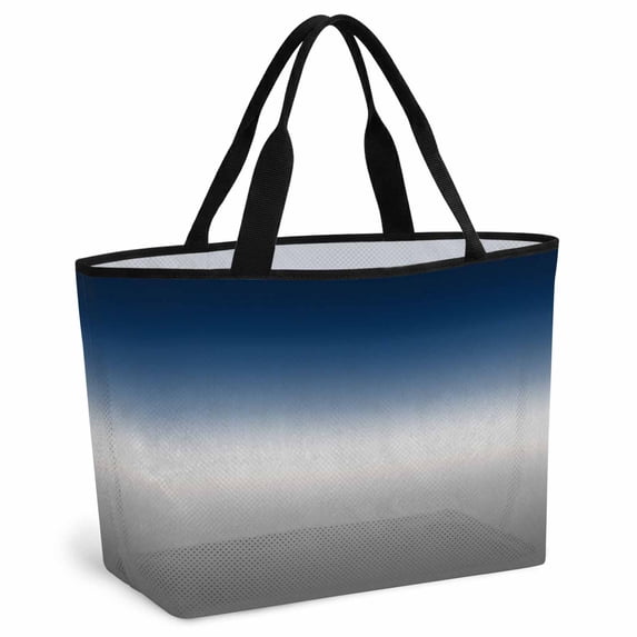 Navy Blue Gray Ombre Beach Bag for Women, Large Breathable Mesh Beach Tote Bag, Modern Gradient Abstract Art Sandproof Lightweight Travel Bags for Vacation Picnic Swimming Pool 15.7"x15.7"x9.1"
