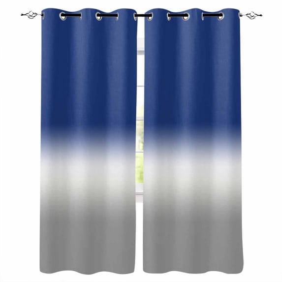 Navy Blue Gray Ombre Blackout Curtains for Bedroom/Living Room, Thermal Insulated Kitchen Curtains, Modern Abstract Art Gradient Grommet Darkening Window Treatment Drapes 52"x63"x2