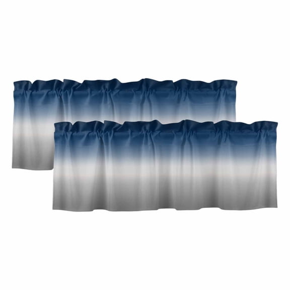 Navy Blue Gray Ombre Curtain Valances for Windows, Kitchen Valance Window Treatments Panel 2 Pack, Modern Gradient Abstract Art Rod Pocket Short Curtains for Bathroom Bedroom 42 x 12 Inch
