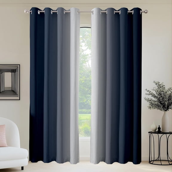 Navy Blue and Gray Ombre Curtains,Room Darkening 84 Inch Drapes for Bedroom and Living Room,Modern Blue Grayish Grommet Window Treatments,Set of 2 Panels,52W x 84L,Stylish Decor