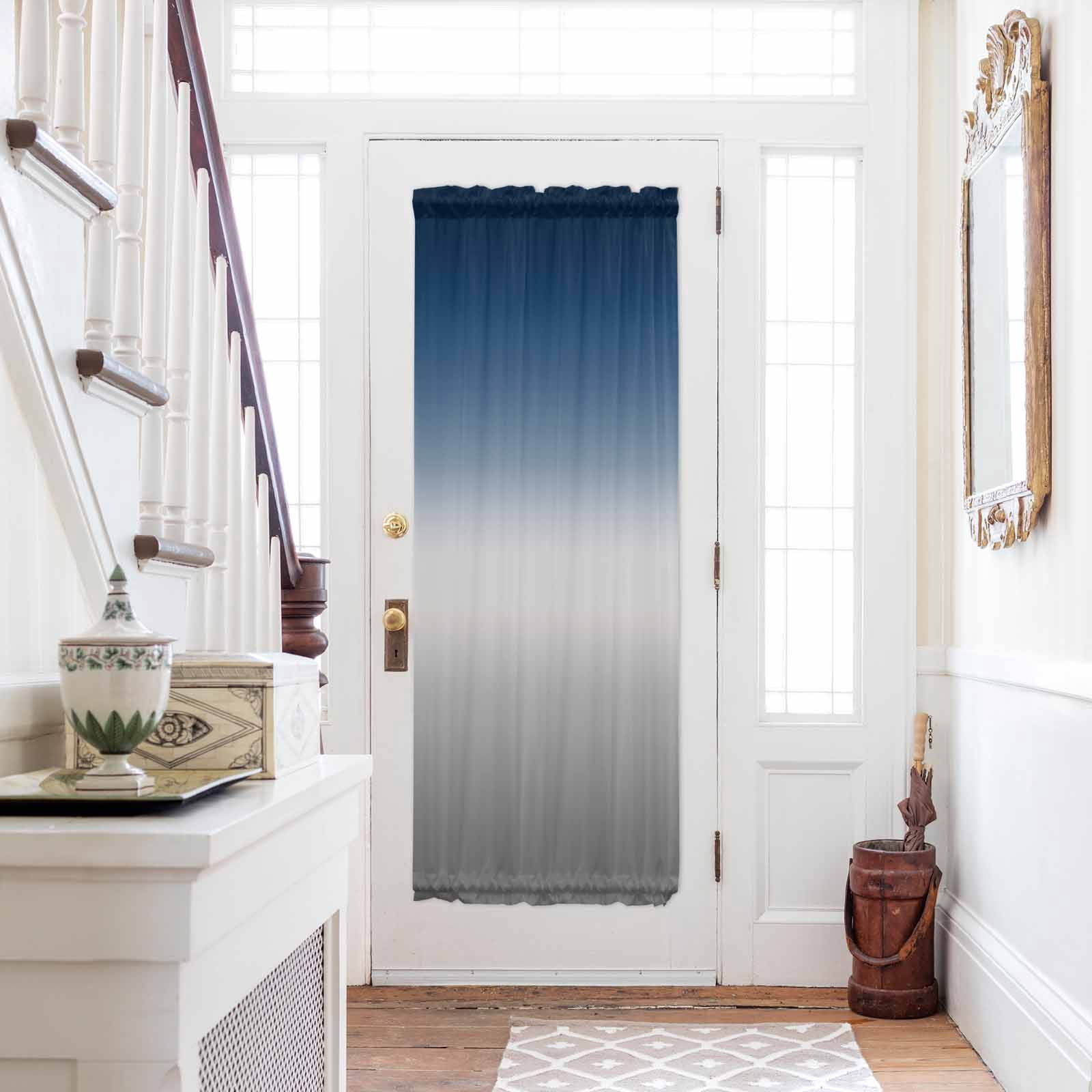 Navy Blue Gray Ombre Door Curtains for Door Window, French Sidelight