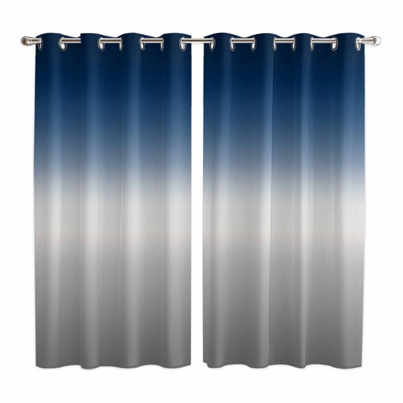 Navy Blue Gray Ombre Kitchen Curtains 63 Inch Length, Modern Gradient Abstract Art Grommet Top Bedroom Living Room Curtains, Light Filtering Cafe Curtain Drapes 2 Panels Set 84''x63''