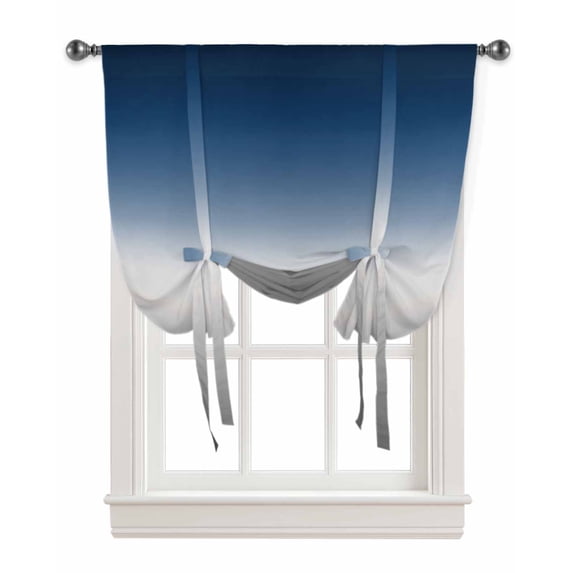 Navy Blue Gray Ombre Tie Up Curtains for Kitchen Bathroom Bedroom Windows 45 Inch Length, Modern Gradient Abstract Art Balloon Drape Curtains Shade Rod Pocket Drapery Curtain Panel, 42"x45"
