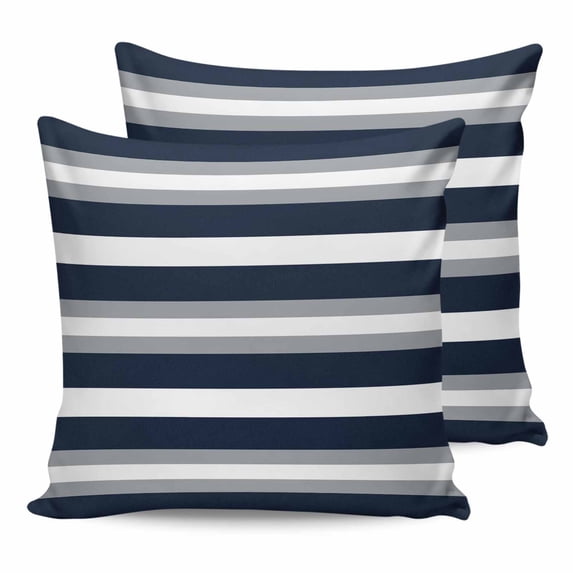 Navy Blue Gray Stripe 20x20 Pillow Covers Set of 2, Modern Farmhouse Horizontal Striped Throw Pillow Covers Decorative Couch Cushion Case, Microfiber Square Pillowcases for Bedroom Car Living Room