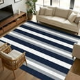 thumbnail image 1 of Navy Blue Gray Stripe 8x10 Area Rugs, Modern Farmhouse Horizontal Striped Non-Skid Rubber Backing Large Rectangle Rugs - Living Room Bedroom Home Office, Indoor Floor Mat Carpets Washable Rug, 1 of 9