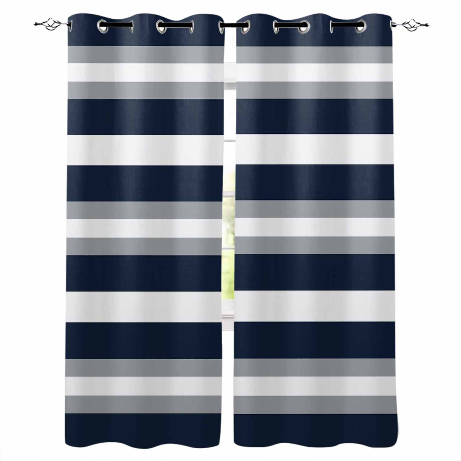 Navy Blue Gray Stripe Blackout Curtains for Bedroom, Modern Farmhouse ...