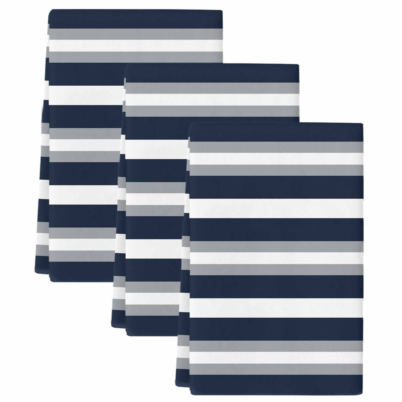 Navy Blue Gray Stripe Kitchen Towels Set of 3, Modern Farmhouse ...