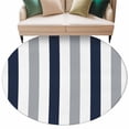 thumbnail image 1 of Navy Blue Gray Striped Large Area Rugs for Bedroom Living Room, Soft Non Slip Carpet Bedside Rug, Farmhouse Stripe Art Round Floor Cover Kitchen Accent Rug 8' for Dining Room/Office, 1 of 9
